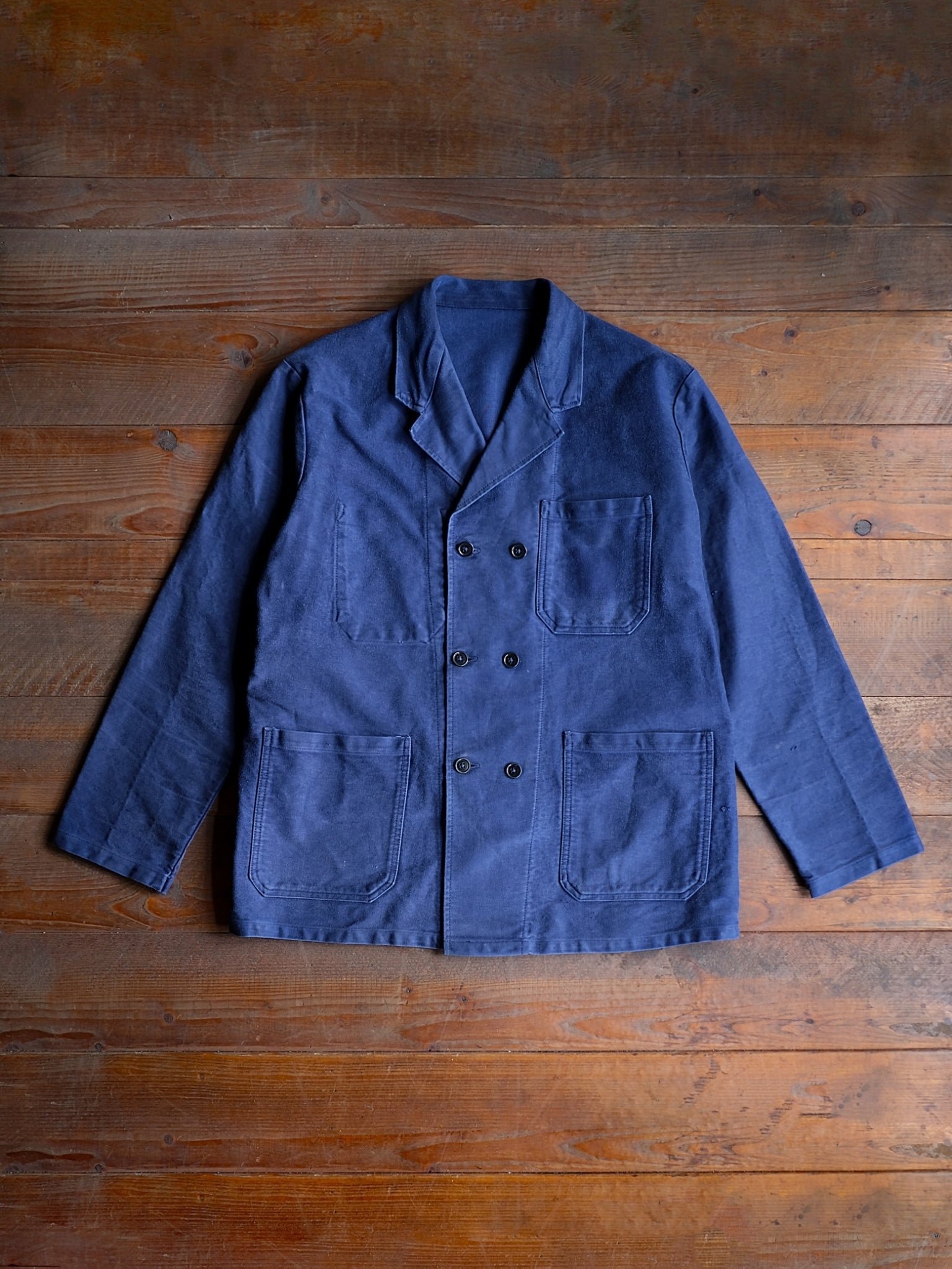1950's French Moleskin Double Breasted Blazer Collar Work Jacket / 法國雙排扣西領工作外套