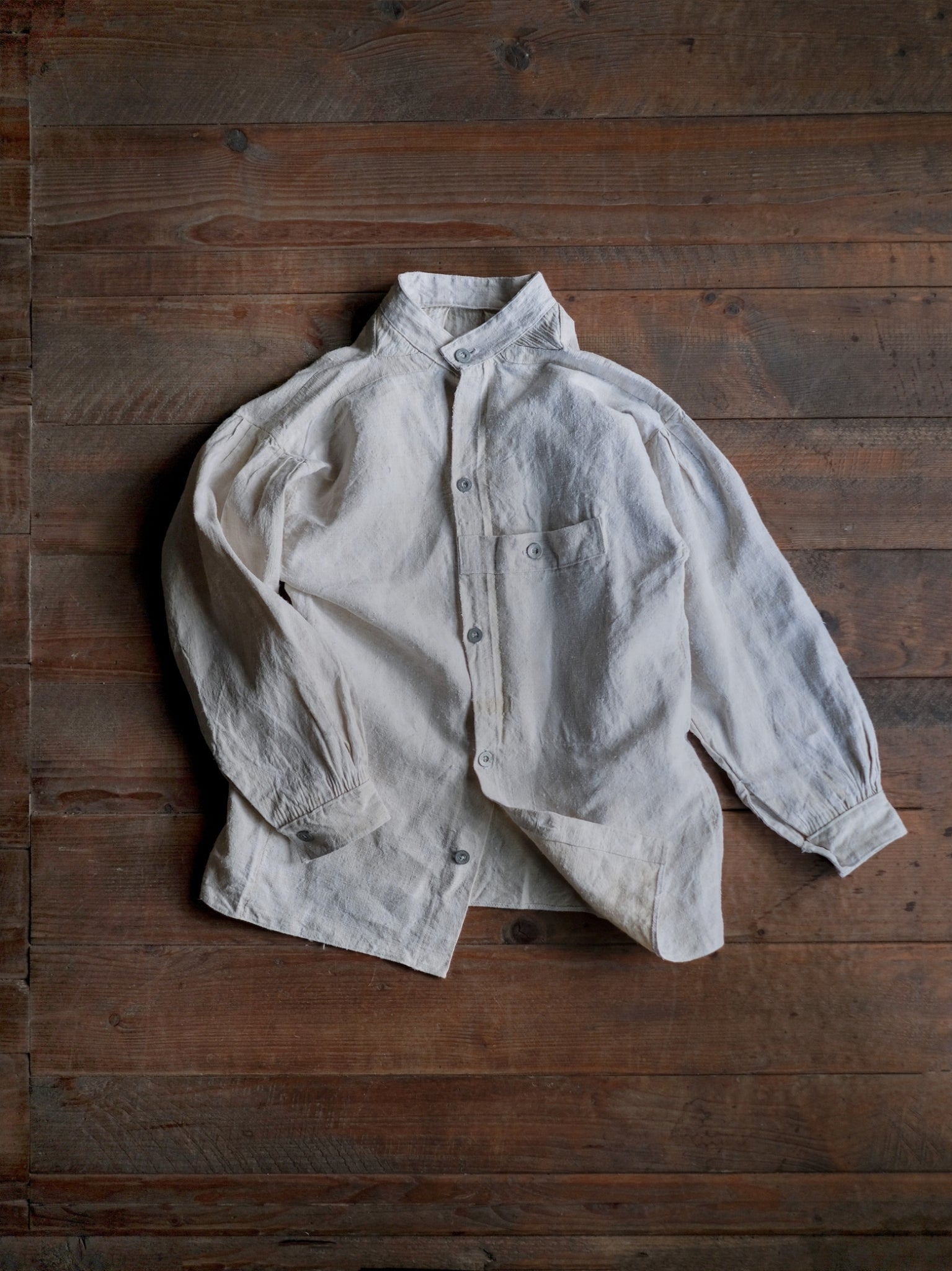 1930’s French Military Bourgeron Linen Button Up Shirt / 法國軍用亞麻鈕扣衫