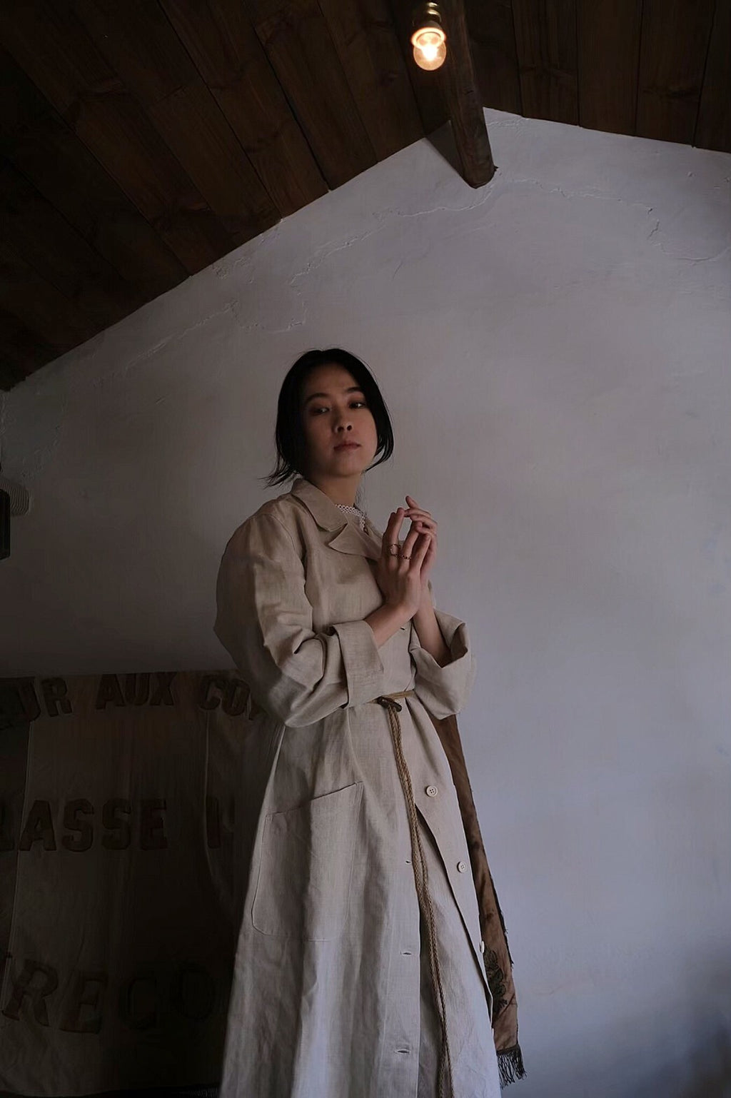 1950's French Military Hospital Nurse Coat / 法軍醫療亞麻大衣