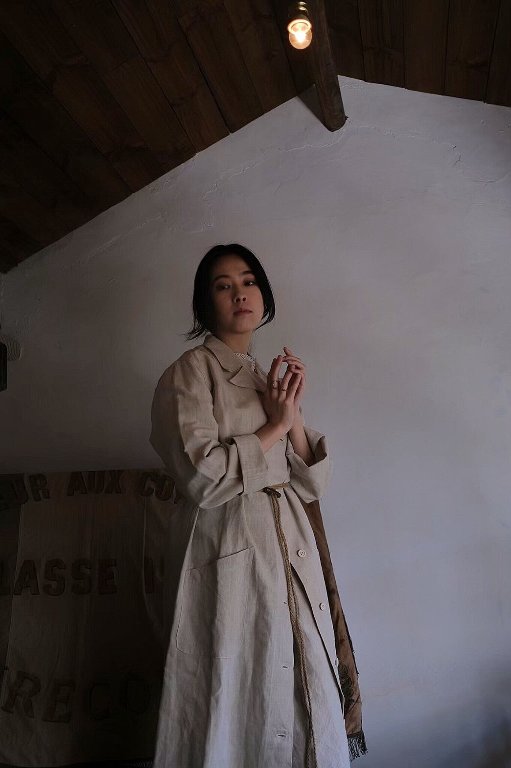 1950's French Military Hospital Nurse Coat / 法軍醫療亞麻大衣