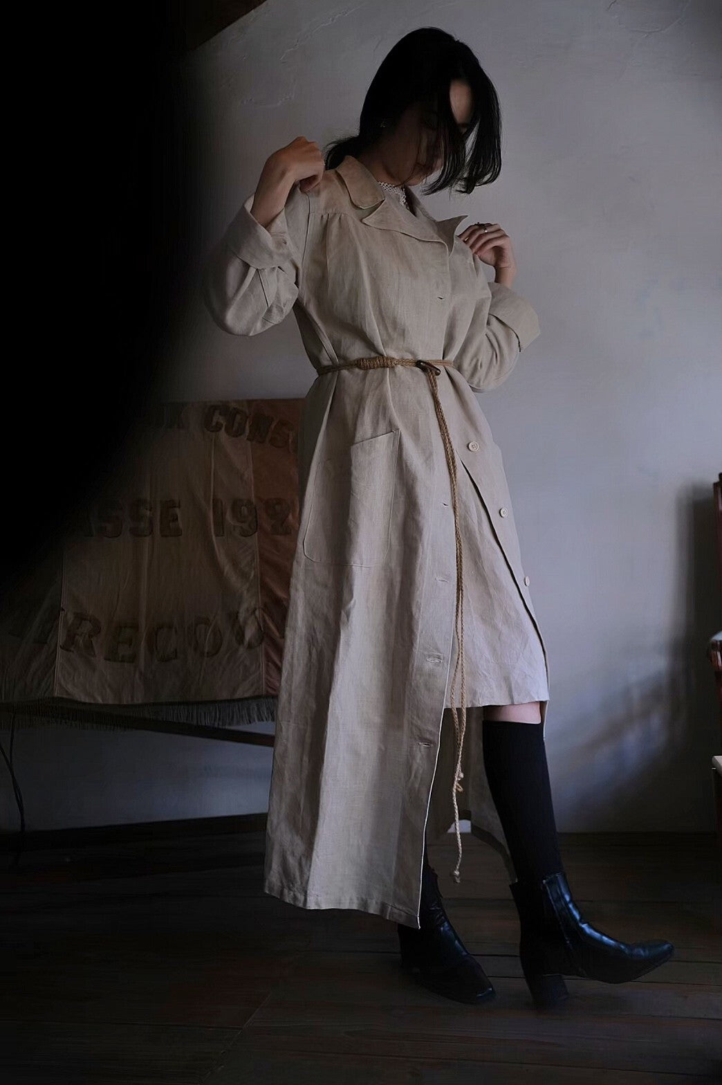 1950's French Military Hospital Nurse Coat / 法軍醫療亞麻大衣