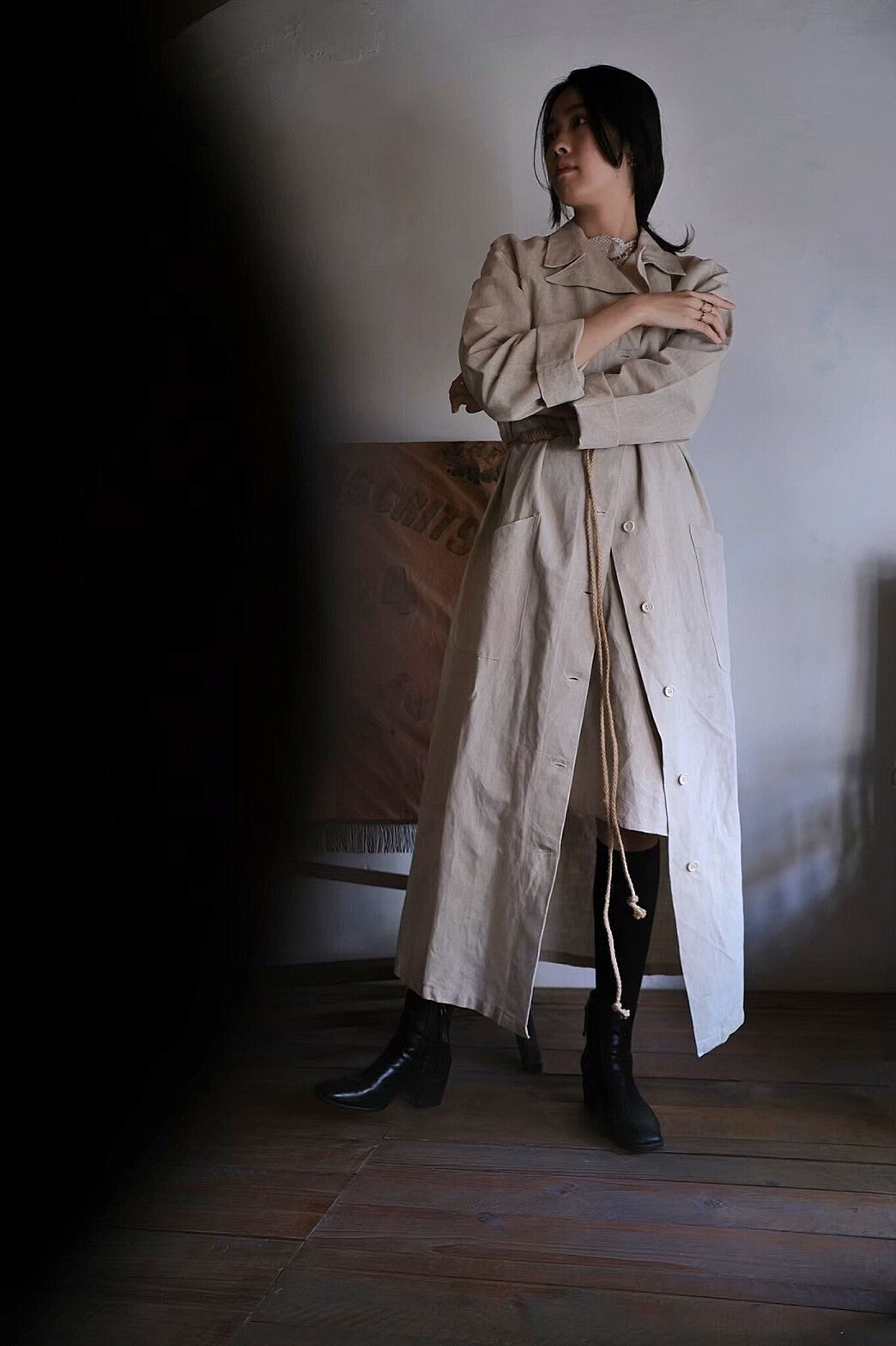 1950's French Military Hospital Nurse Coat / 法軍醫療亞麻大衣