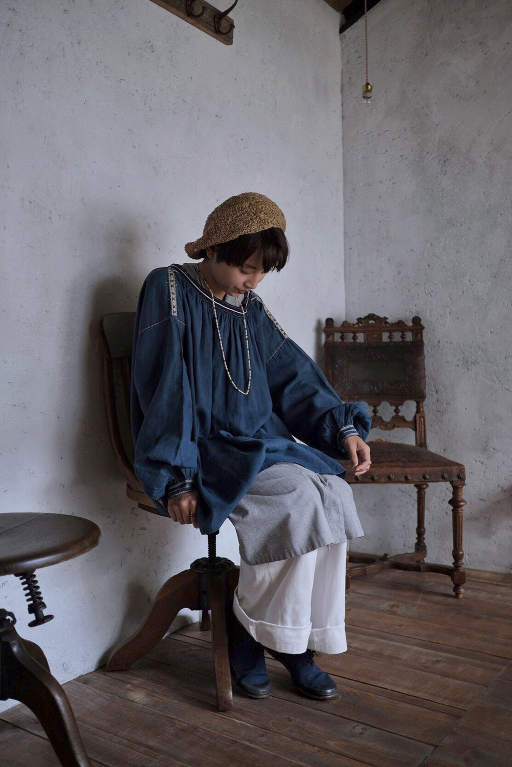 Early 20th.C Hand Embroider Farmer Smock / 手工刺繡農用罩衫