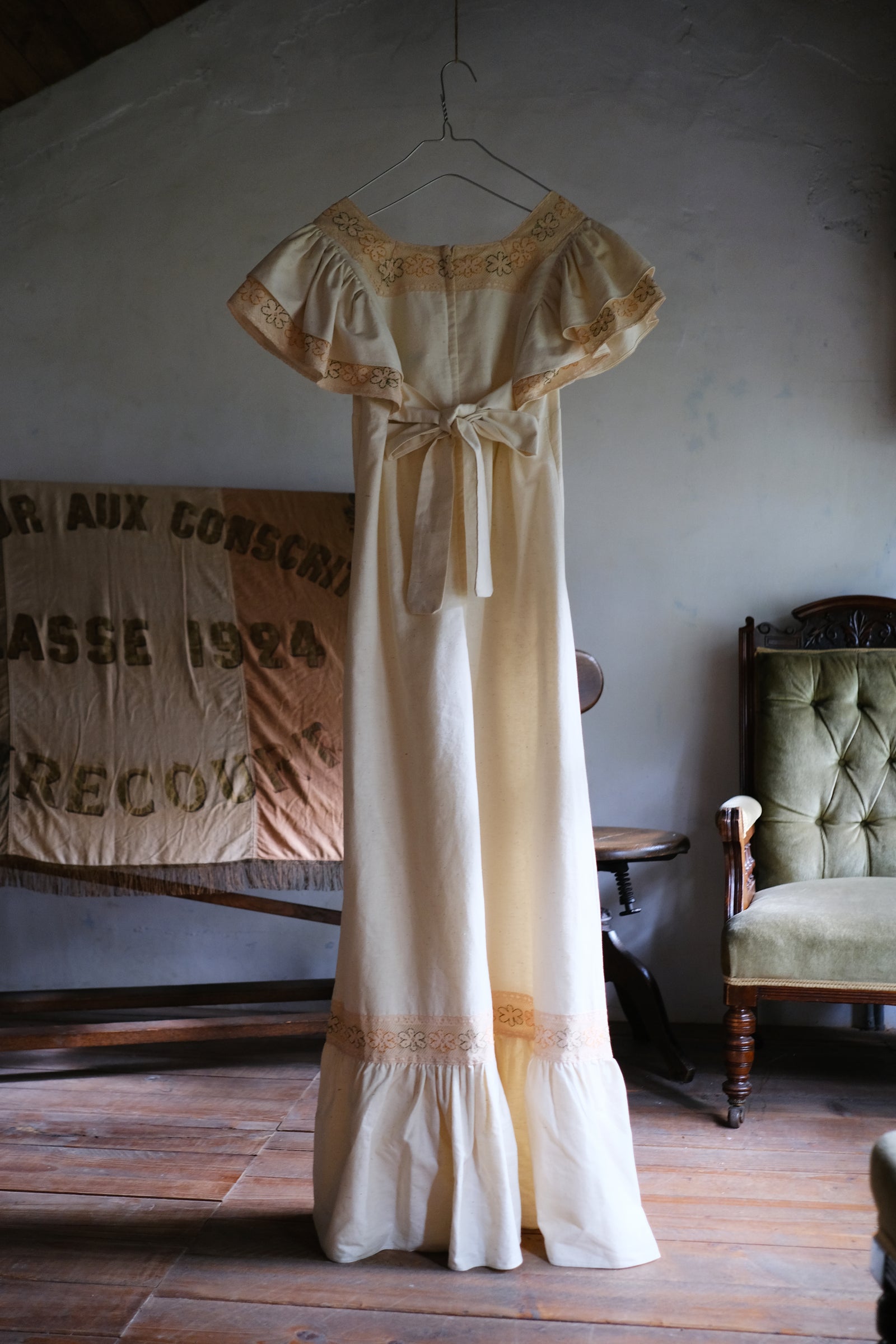 1970’s OOps California Lace Raw Cotton Maxi Dress / 1970's OOps 加州蕾絲長裙