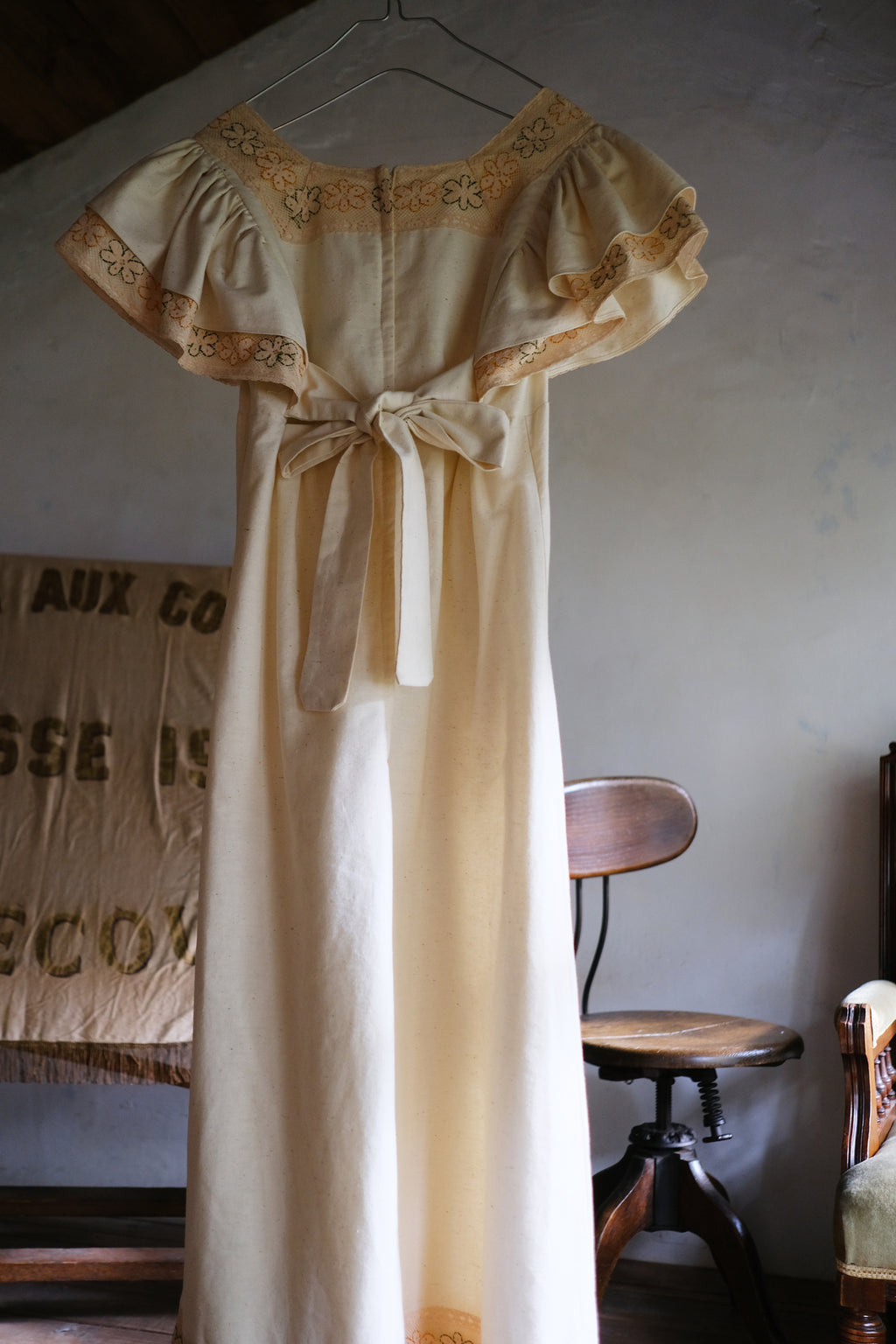 1970’s OOps California Lace Raw Cotton Maxi Dress / 1970's OOps 加州蕾絲長裙