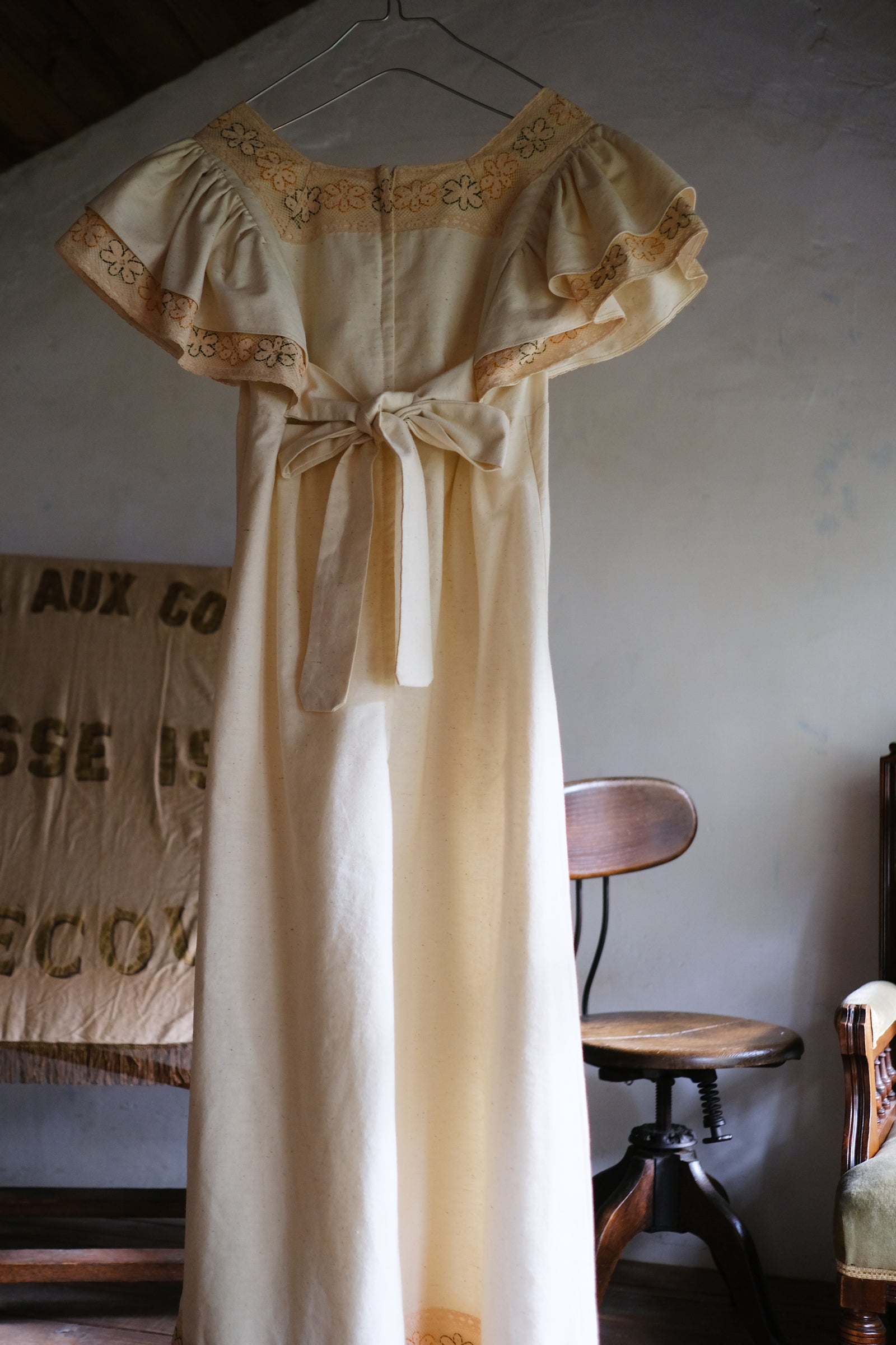 1970’s OOps California Lace Raw Cotton Maxi Dress / 1970's OOps 加州蕾絲長裙