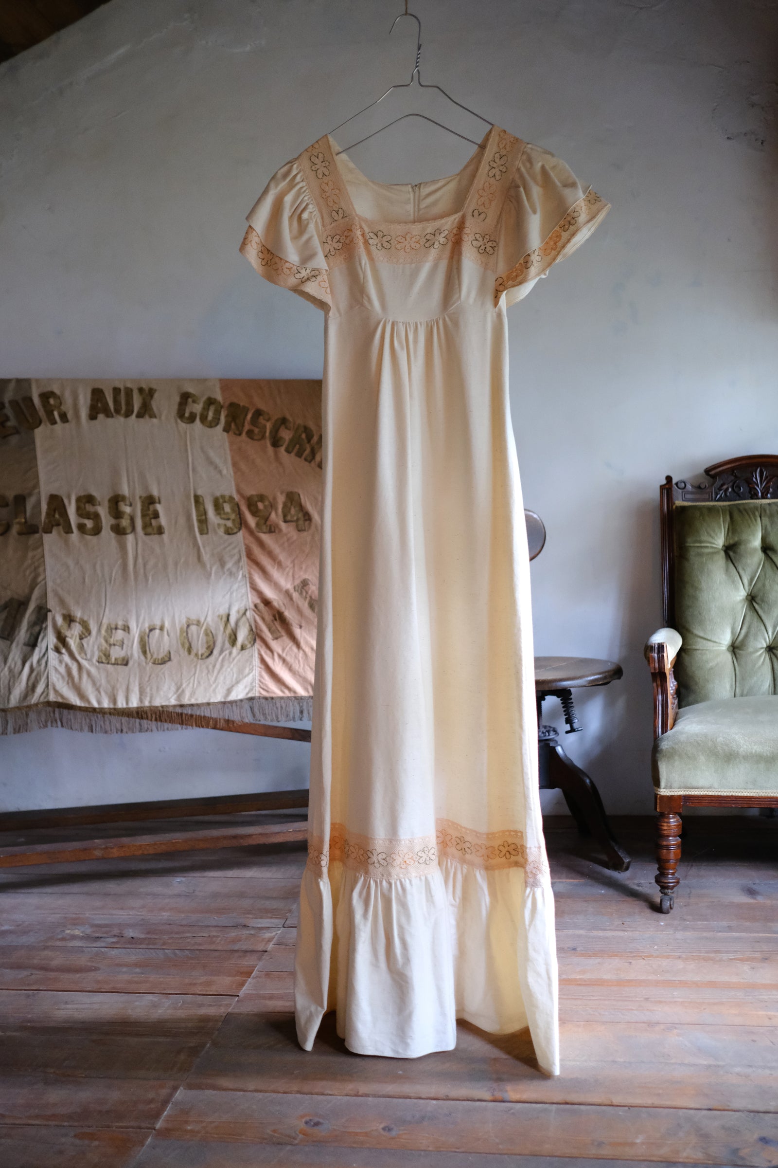 1970’s OOps California Lace Raw Cotton Maxi Dress / 1970's OOps 加州蕾絲長裙