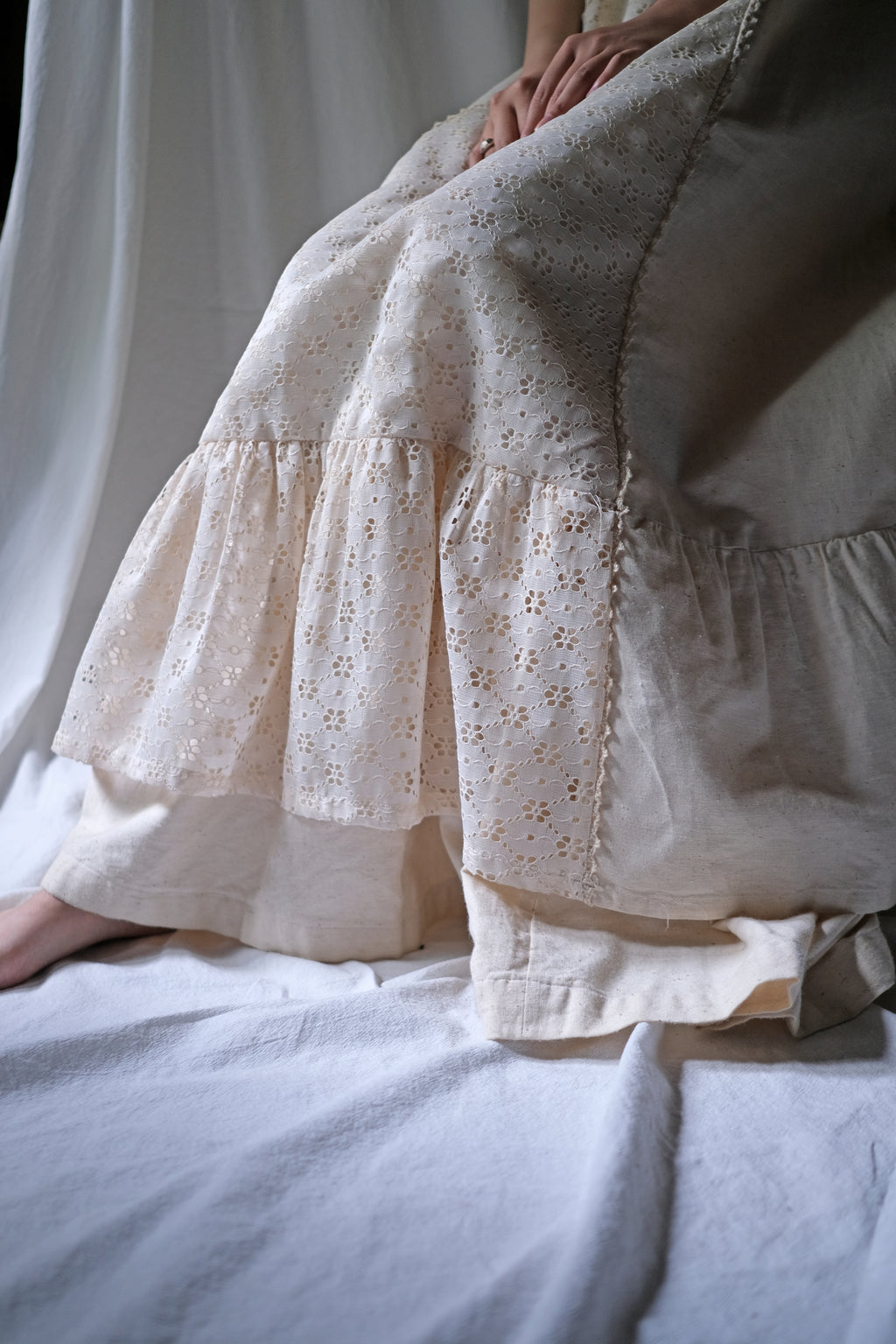 1970's Jacquard Lace Raw Cotton Layered Maxi Dress