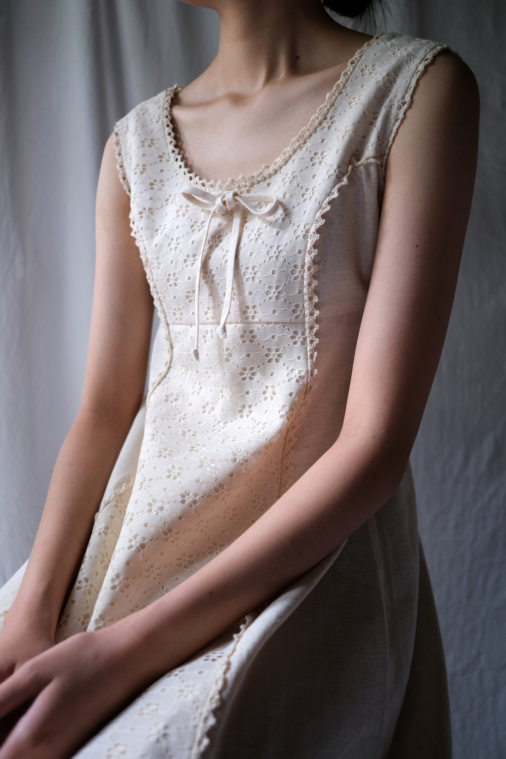 1970's Jacquard Lace Raw Cotton Layered Maxi Dress