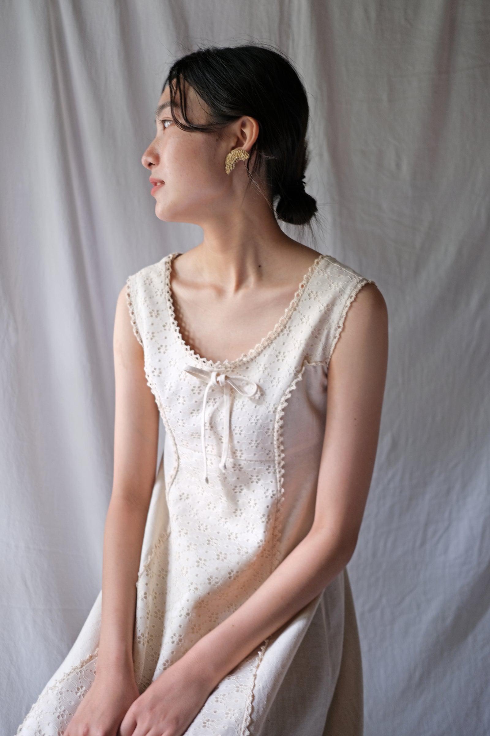 1970’s Jacquard Lace Raw Cotton Layered Maxi Dress / 緹花蕾絲原棉長裙