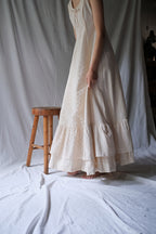 1970's Jacquard Lace Raw Cotton Layered Maxi Dress