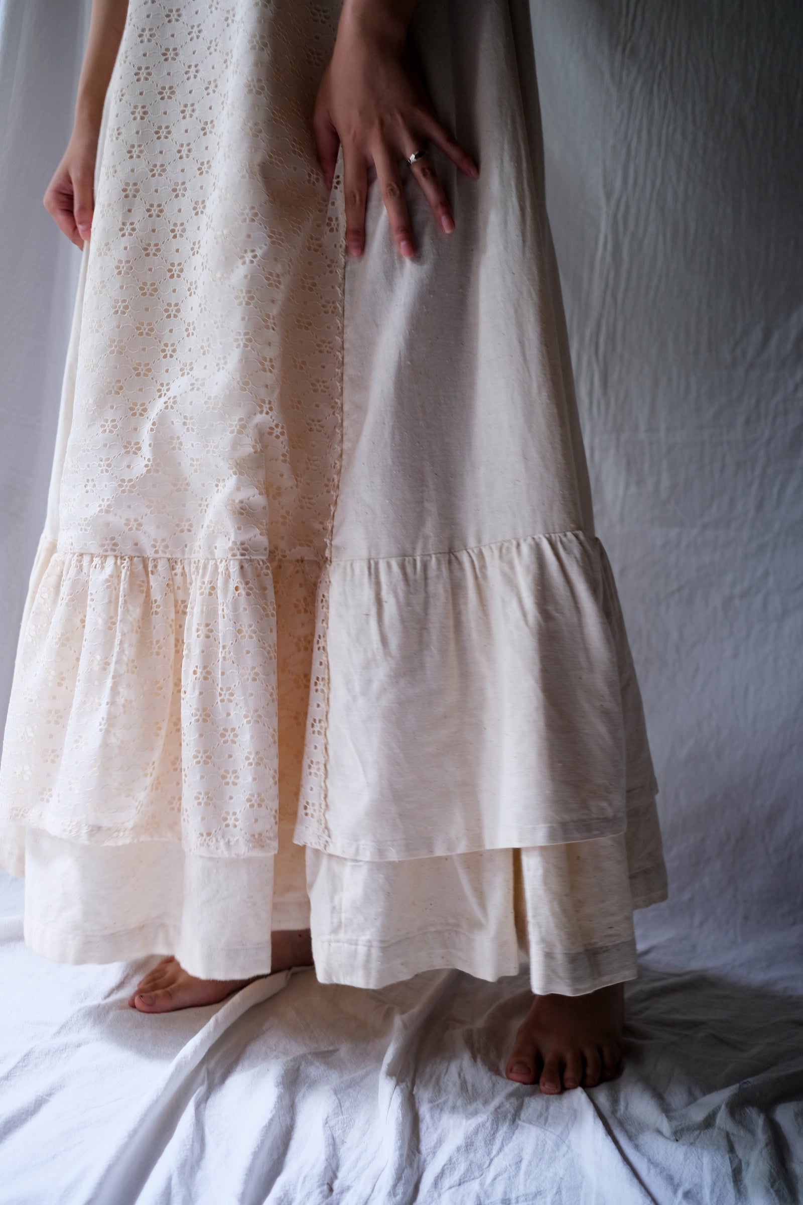 1970’s Jacquard Lace Raw Cotton Layered Maxi Dress / 緹花蕾絲原棉長裙