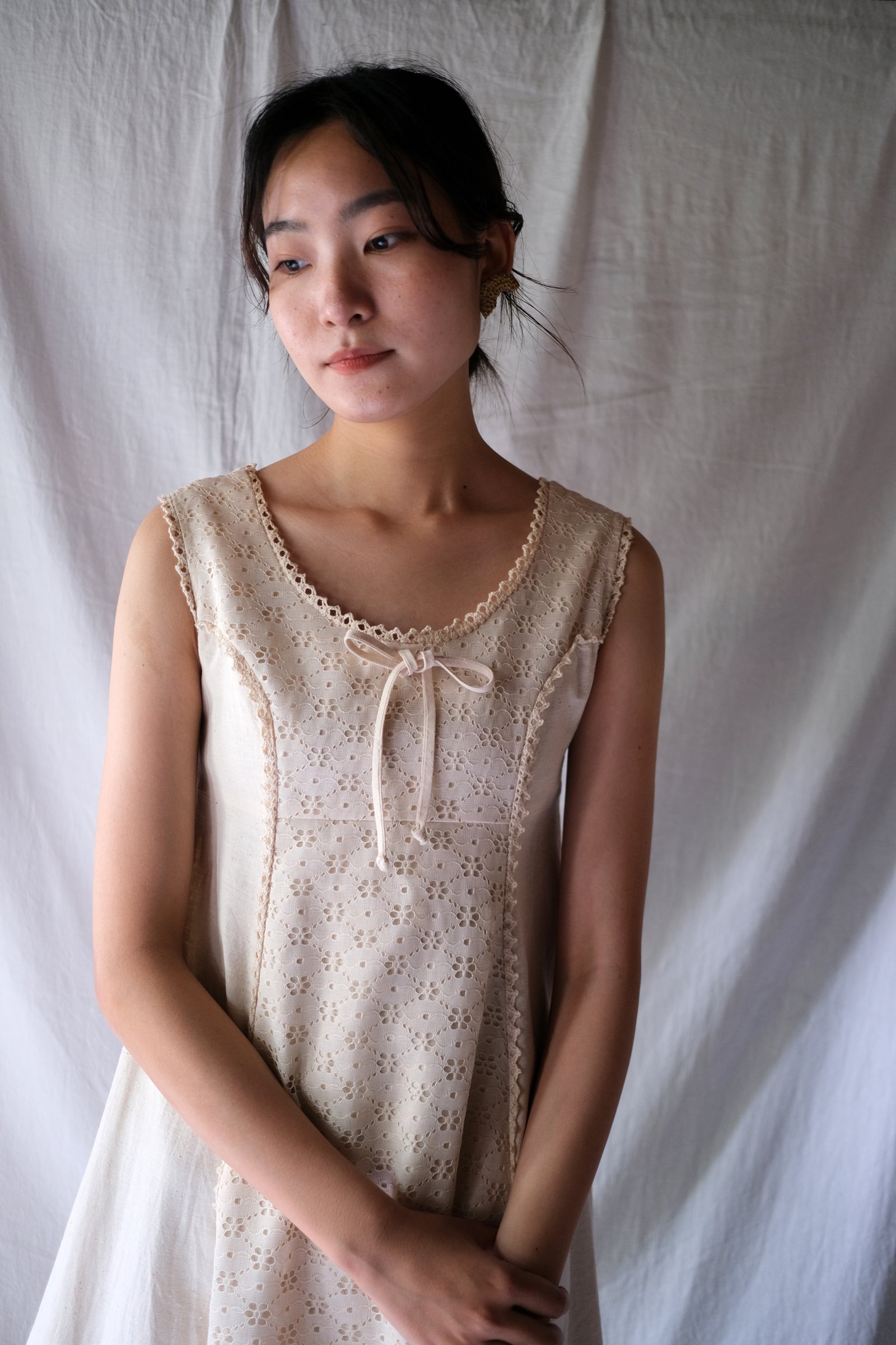 1970’s Jacquard Lace Raw Cotton Layered Maxi Dress / 緹花蕾絲原棉長裙