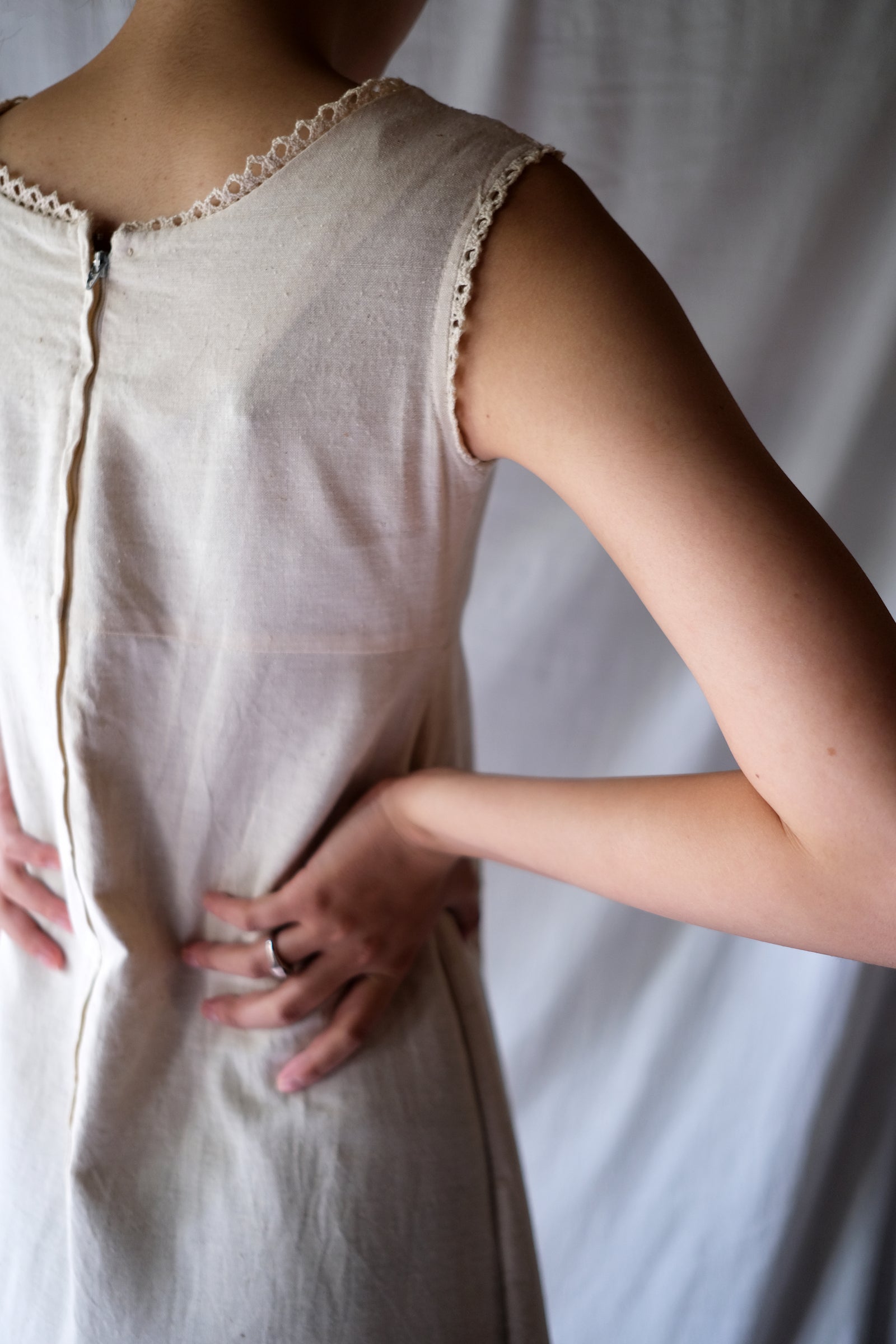 1970’s Jacquard Lace Raw Cotton Layered Maxi Dress / 緹花蕾絲原棉長裙