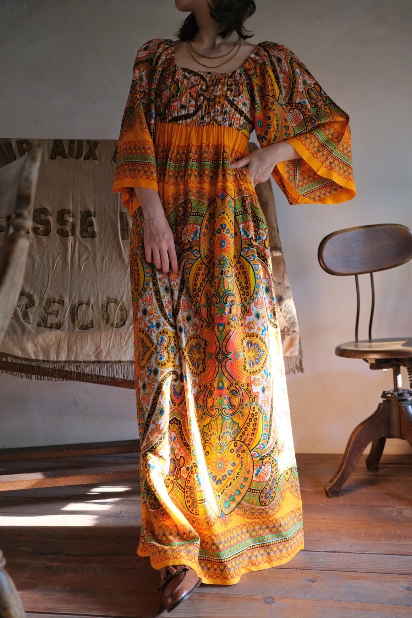 1970’s Pakistan Style Empire Waist Maxi Dress / 巴基斯坦高腰長裙