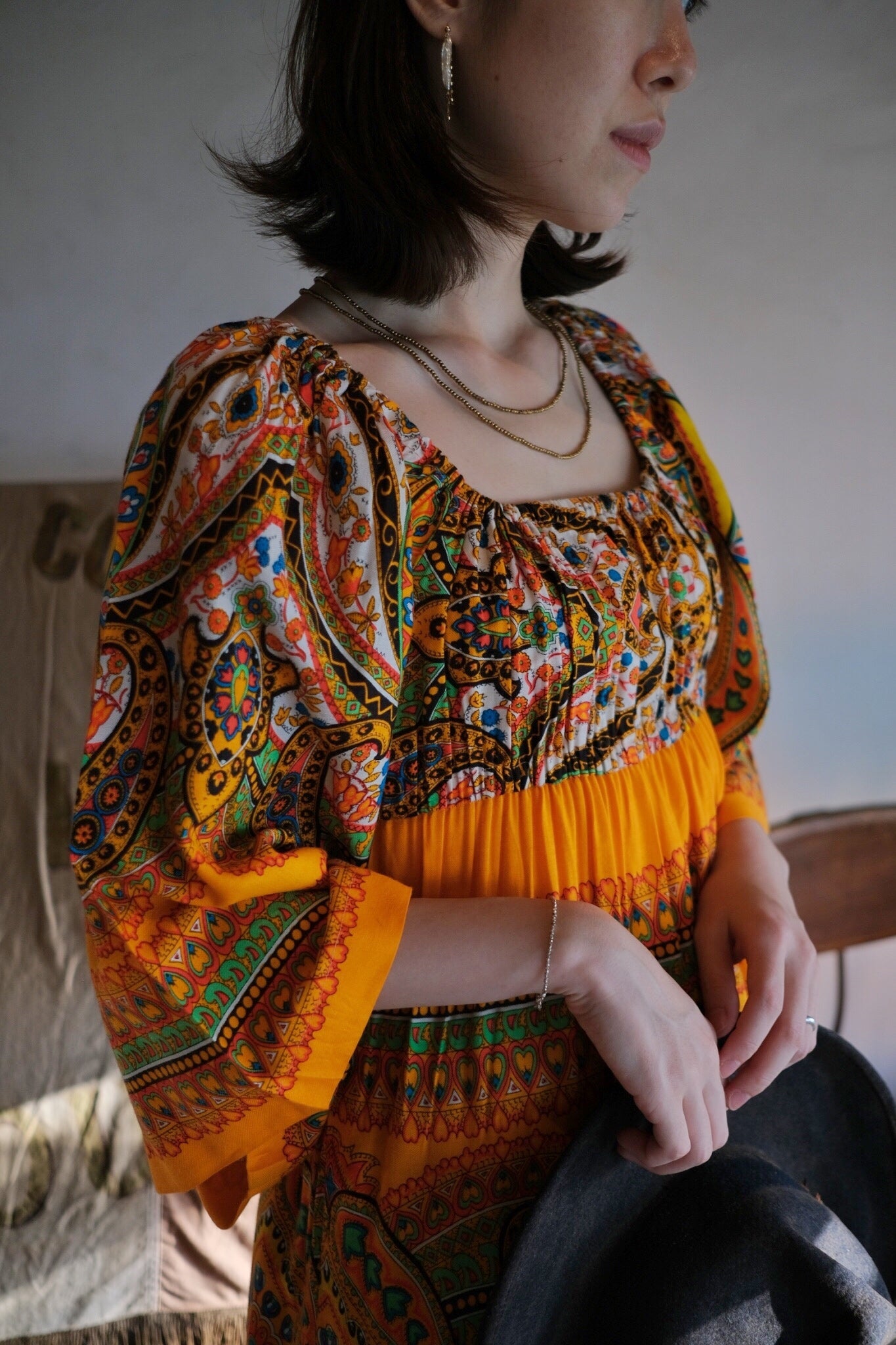 1970’s Pakistan Style Empire Waist Maxi Dress / 巴基斯坦高腰長裙