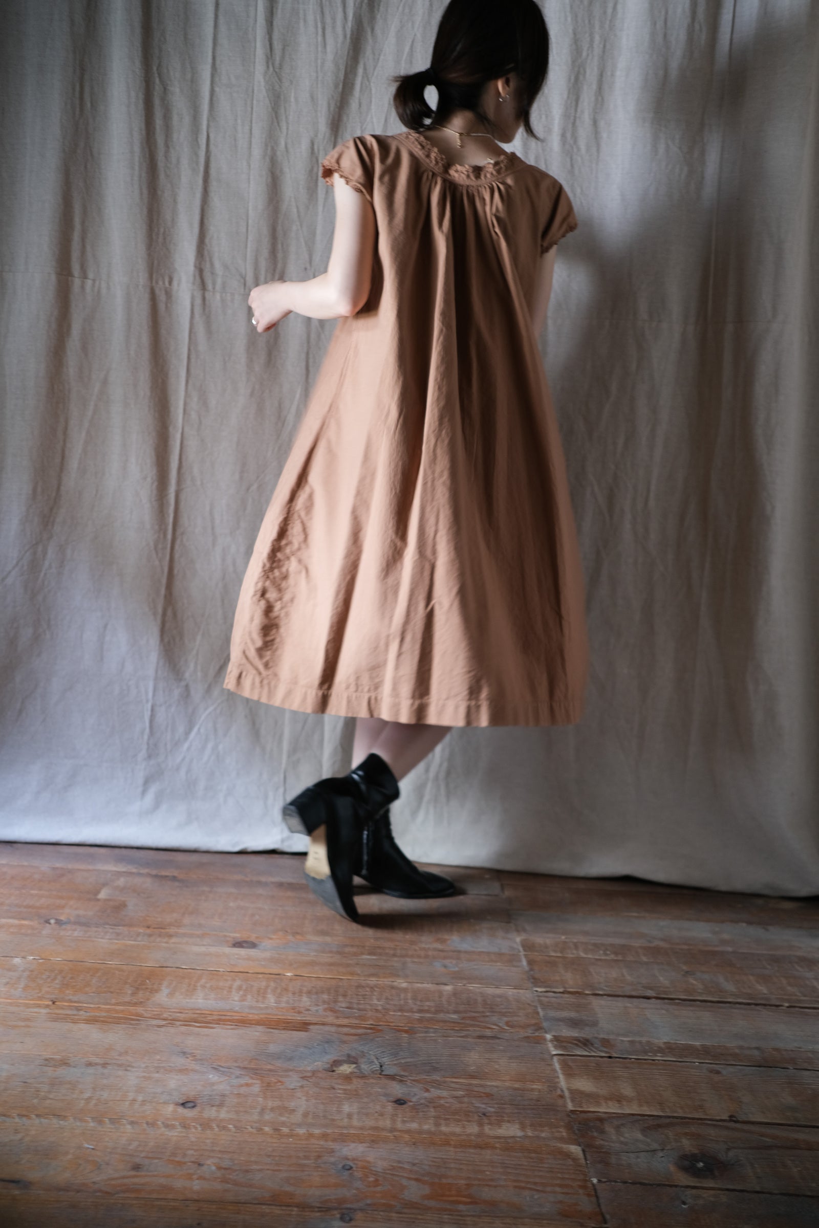 1930-40’s Europe Cotton Night Dress Over Dyed / 後染歐洲睡衣洋裝