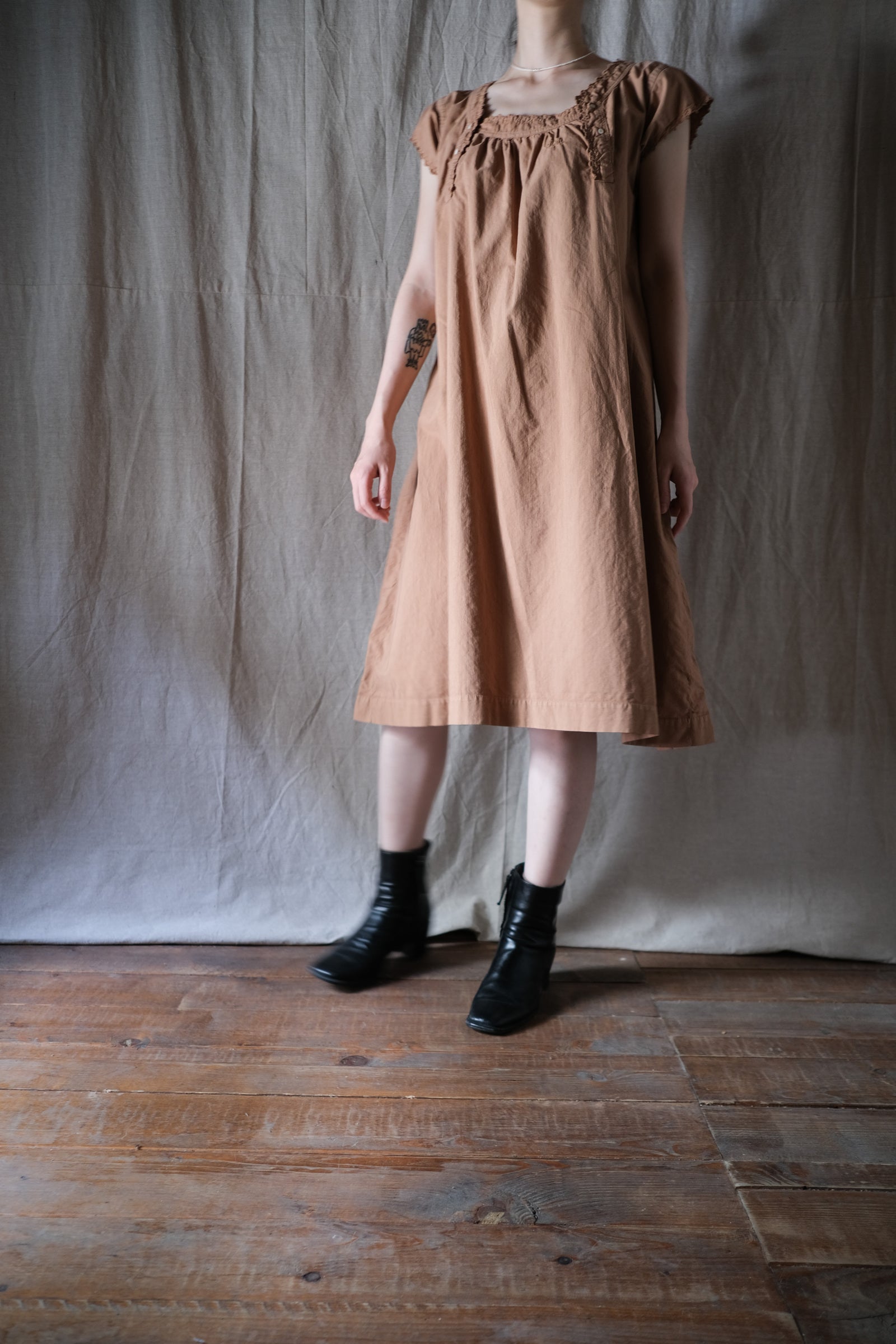 1930-40’s Europe Cotton Night Dress Over Dyed / 後染歐洲睡衣洋裝