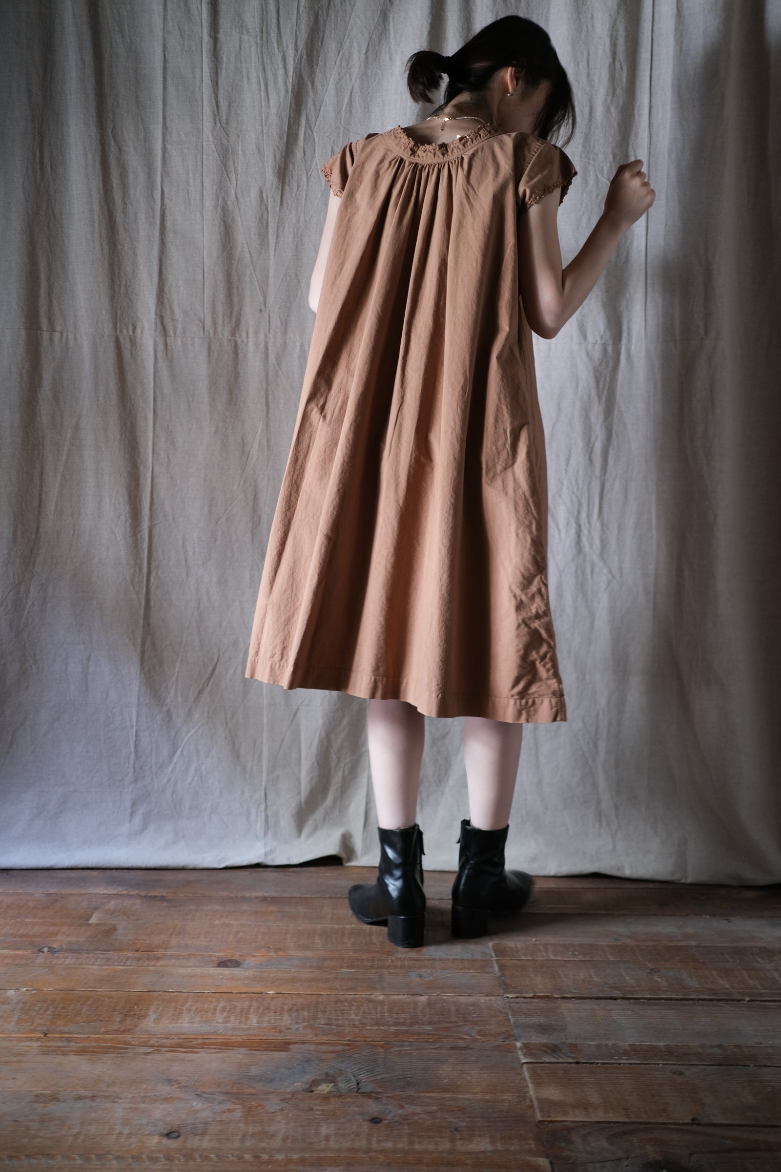1930-40’s Europe Cotton Night Dress Over Dyed / 後染歐洲睡衣洋裝