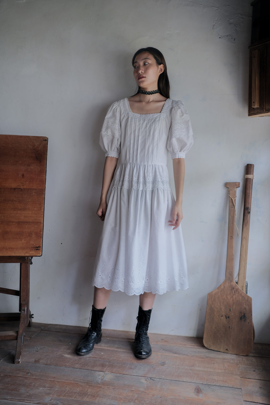 1980’s Puff Sleeve Lace Dress / 泡泡袖蕾絲連身裙