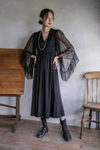 1960’s Noir Bell Sleeve Empire Waist Dress / 鐘形袖高腰連身裙