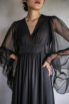 1960’s Noir Bell Sleeve Empire Waist Dress / 鐘形袖高腰連身裙