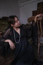 1960’s Noir Bell Sleeve Empire Waist Dress / 鐘形袖高腰連身裙
