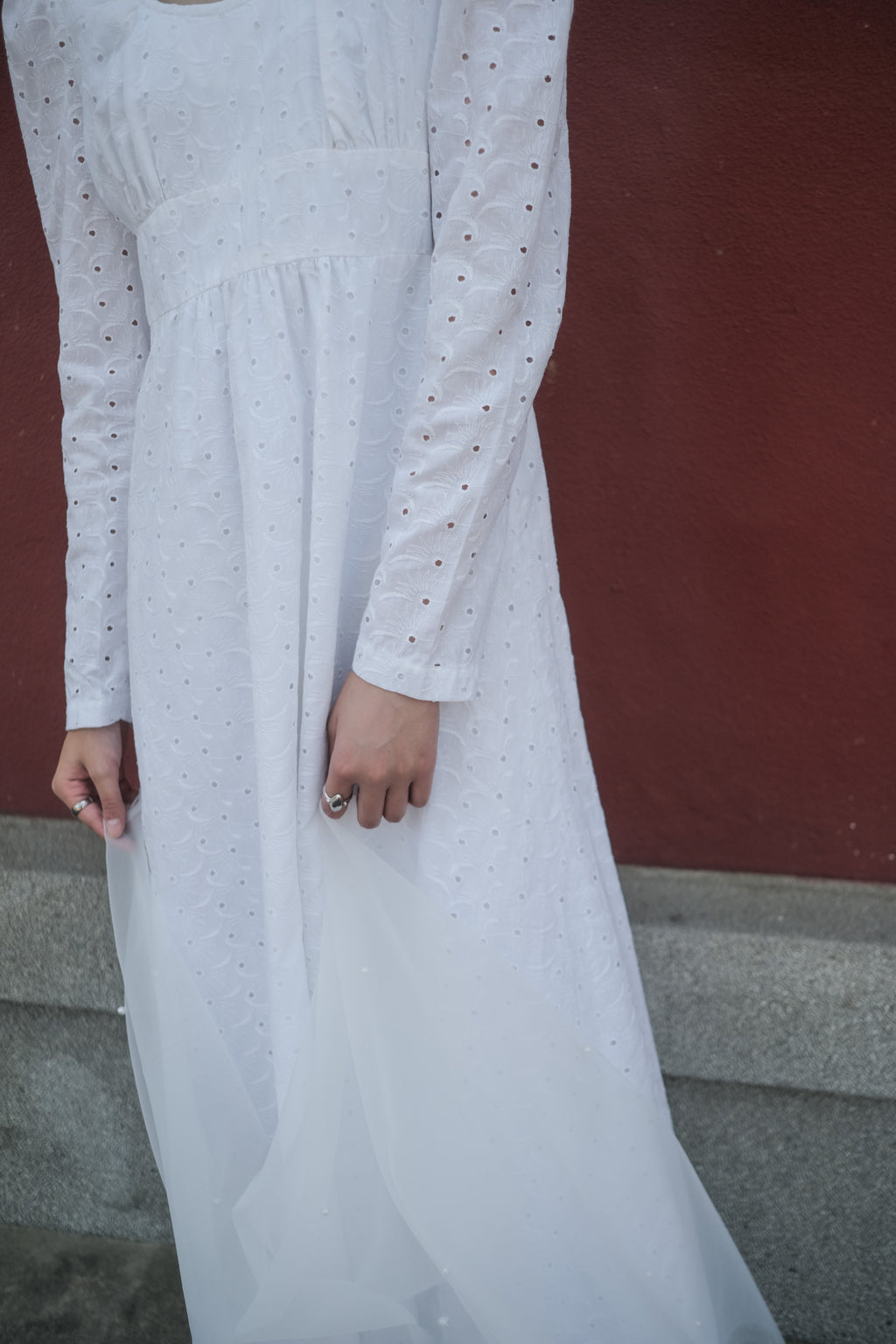 1980's Lace jacquard Empire Waist maxi Dress