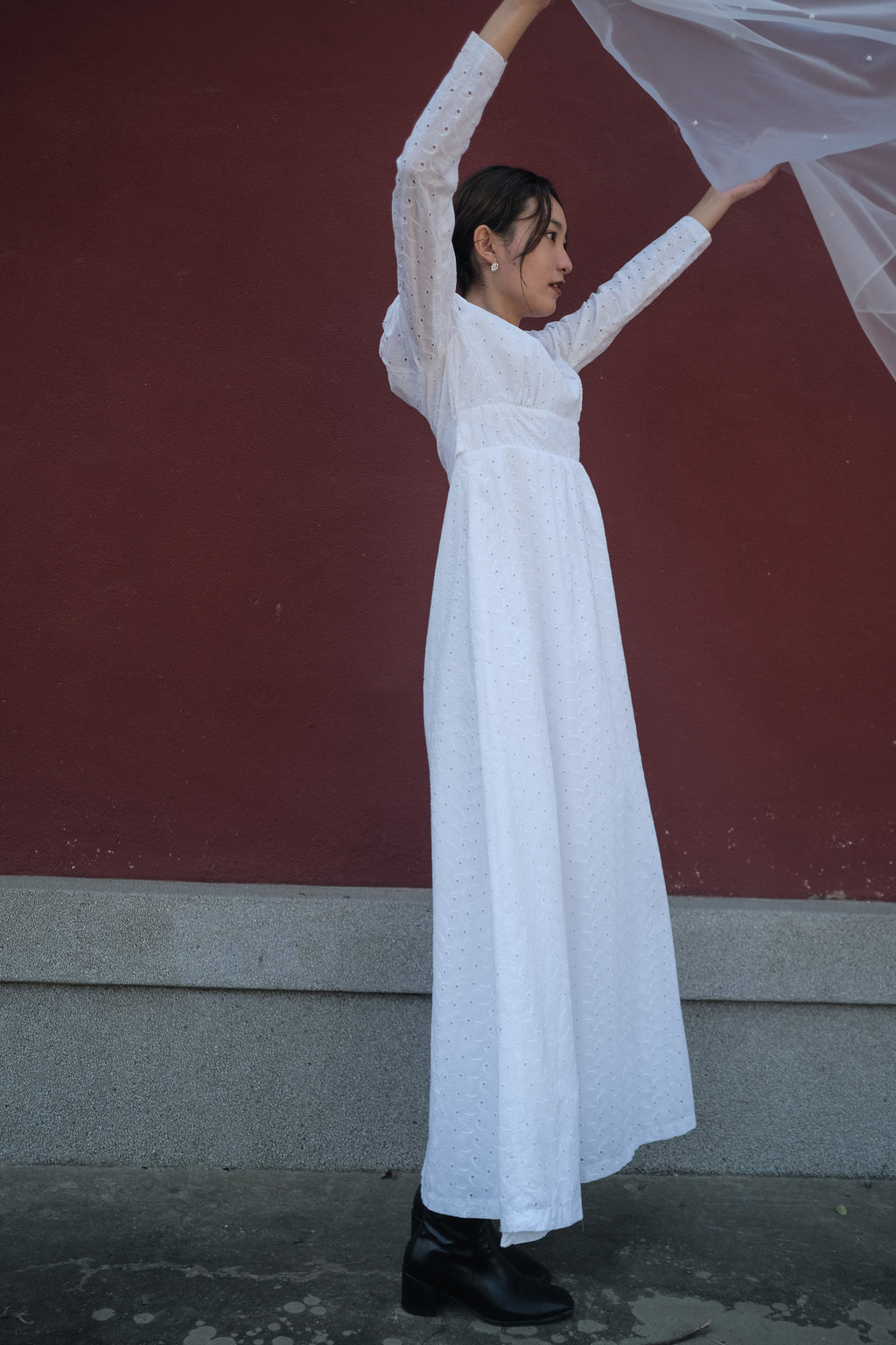 1980's Lace jacquard Empire Waist maxi Dress