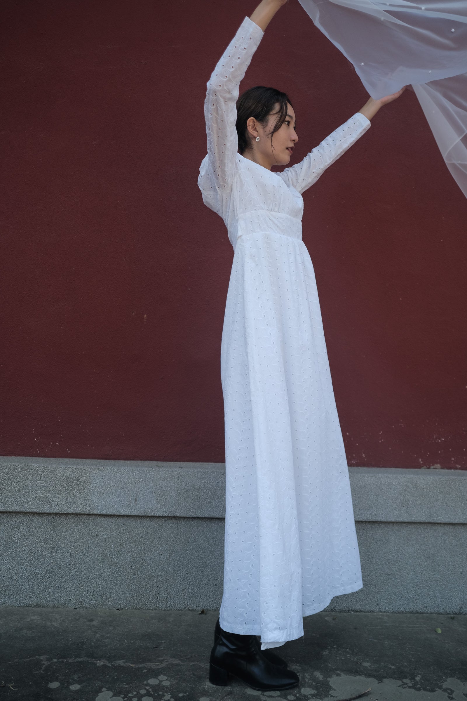 1980's Lace jacquard Empire Waist maxi Dress