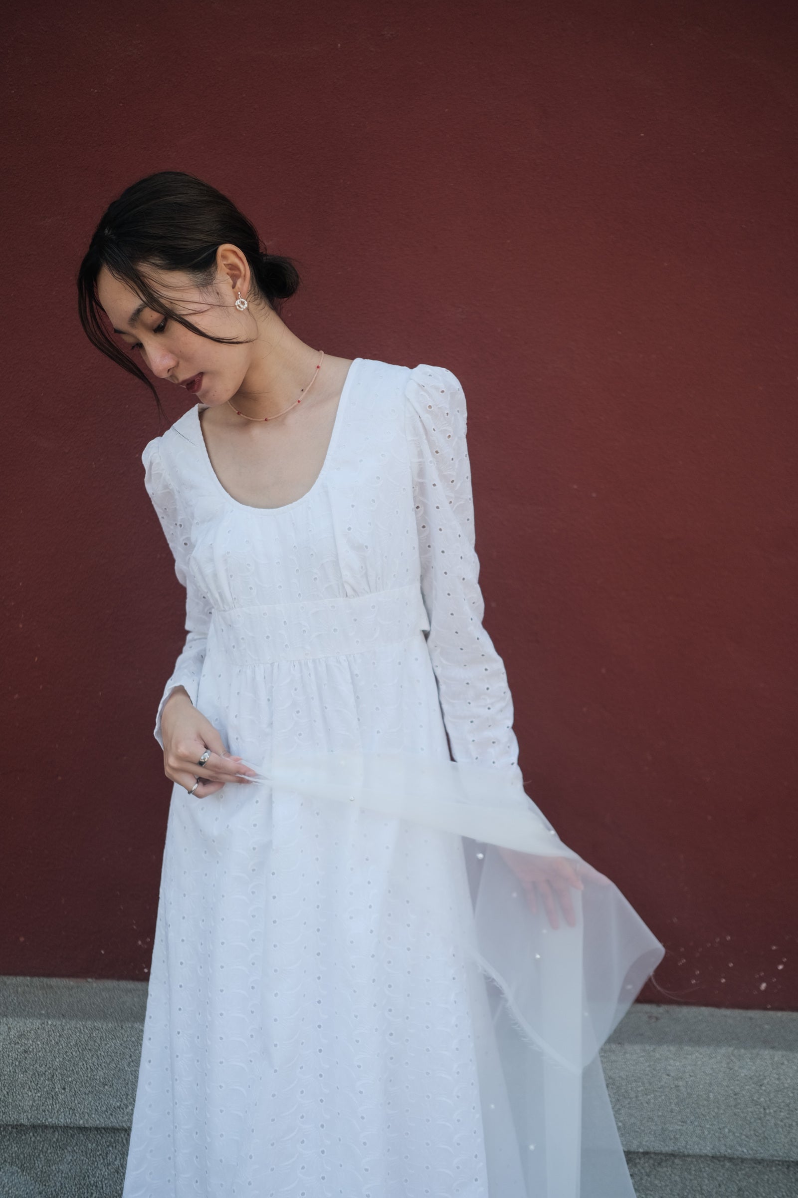 1980's Lace jacquard Empire Waist maxi Dress