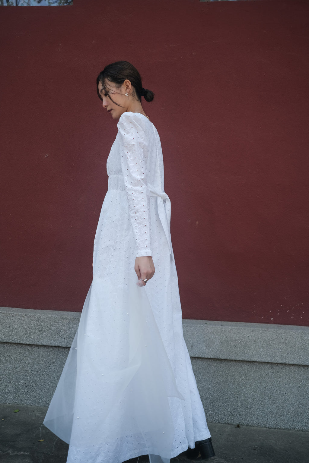 1980's Lace jacquard Empire Waist maxi Dress