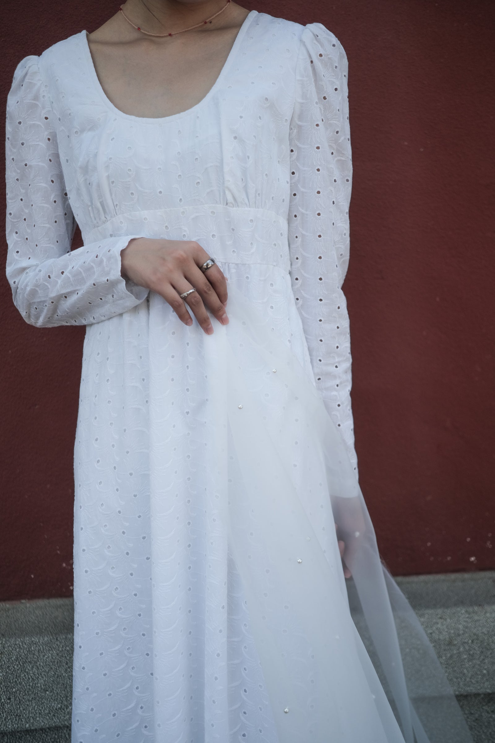 1980's Lace jacquard Empire Waist maxi Dress