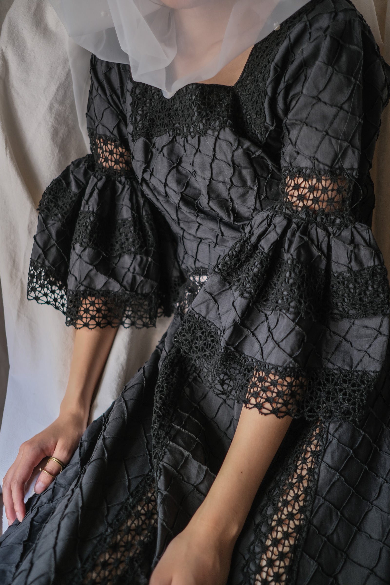 1970's Crochet Lace Bell Sleeve Maxi Dress / 鉤針蕾絲鐘形袖長裙