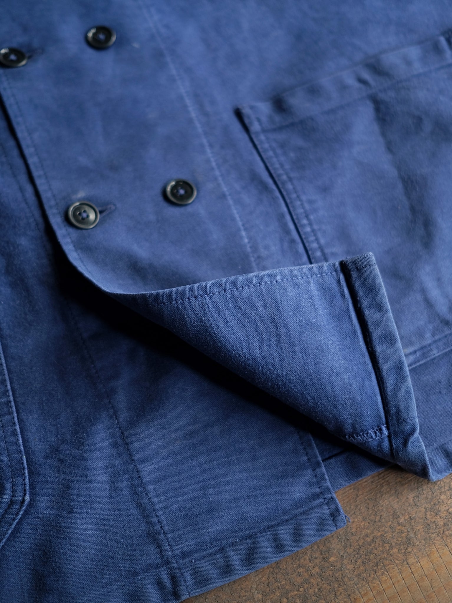 1950's French Moleskin Double Breasted Blazer Collar Work Jacket / 法國雙排扣西領工作外套