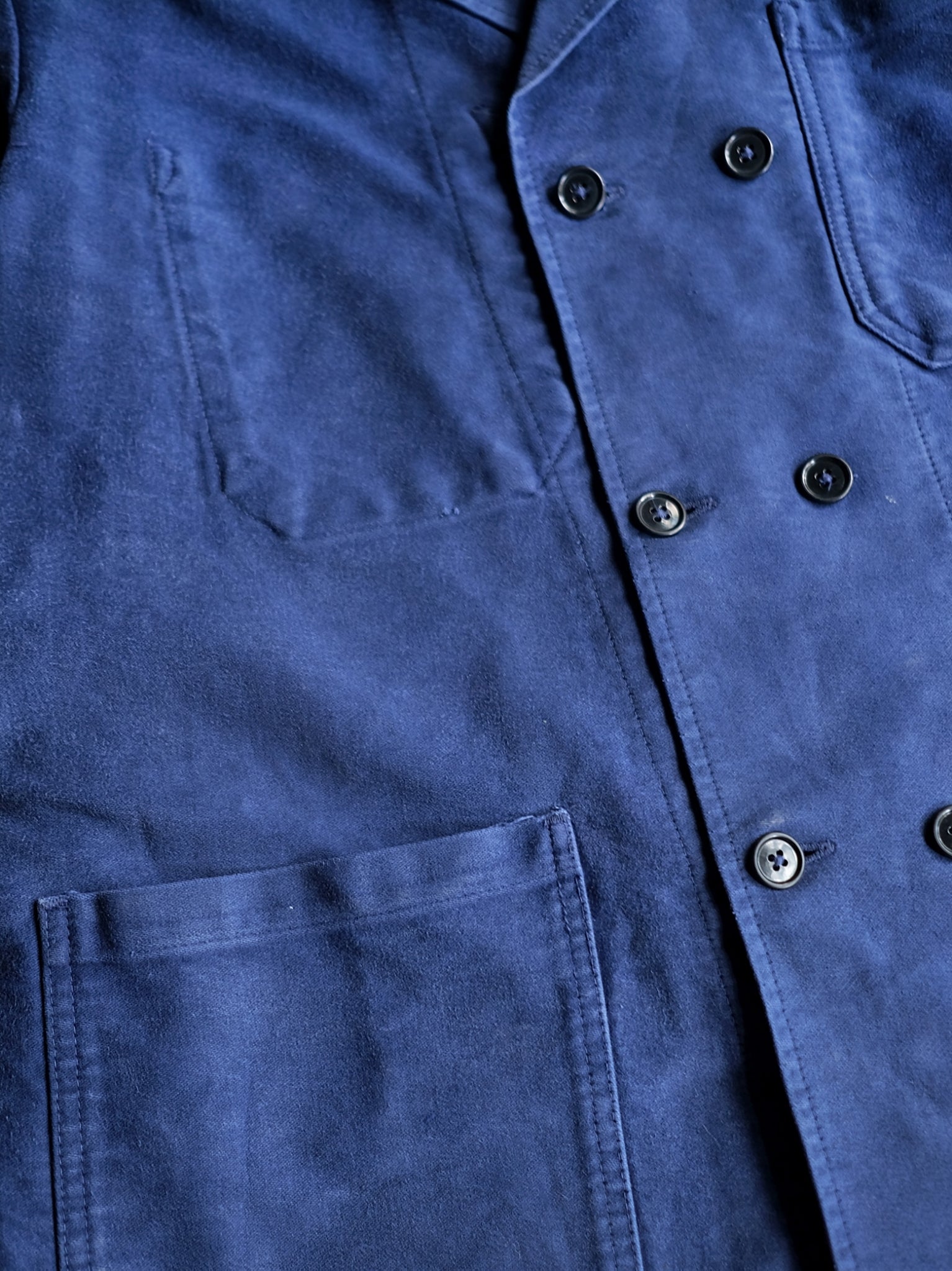 1950's French Moleskin Double Breasted Blazer Collar Work Jacket / 法國雙排扣西領工作外套