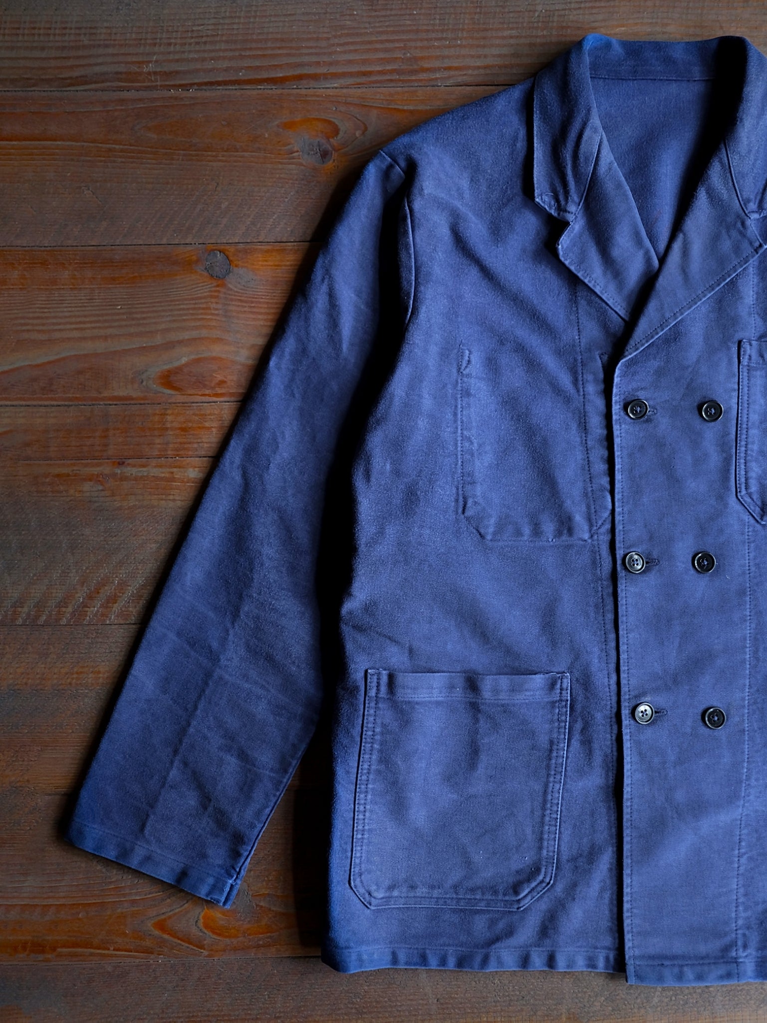 1950's French Moleskin Double Breasted Blazer Collar Work Jacket / 法國雙排扣西領工作外套