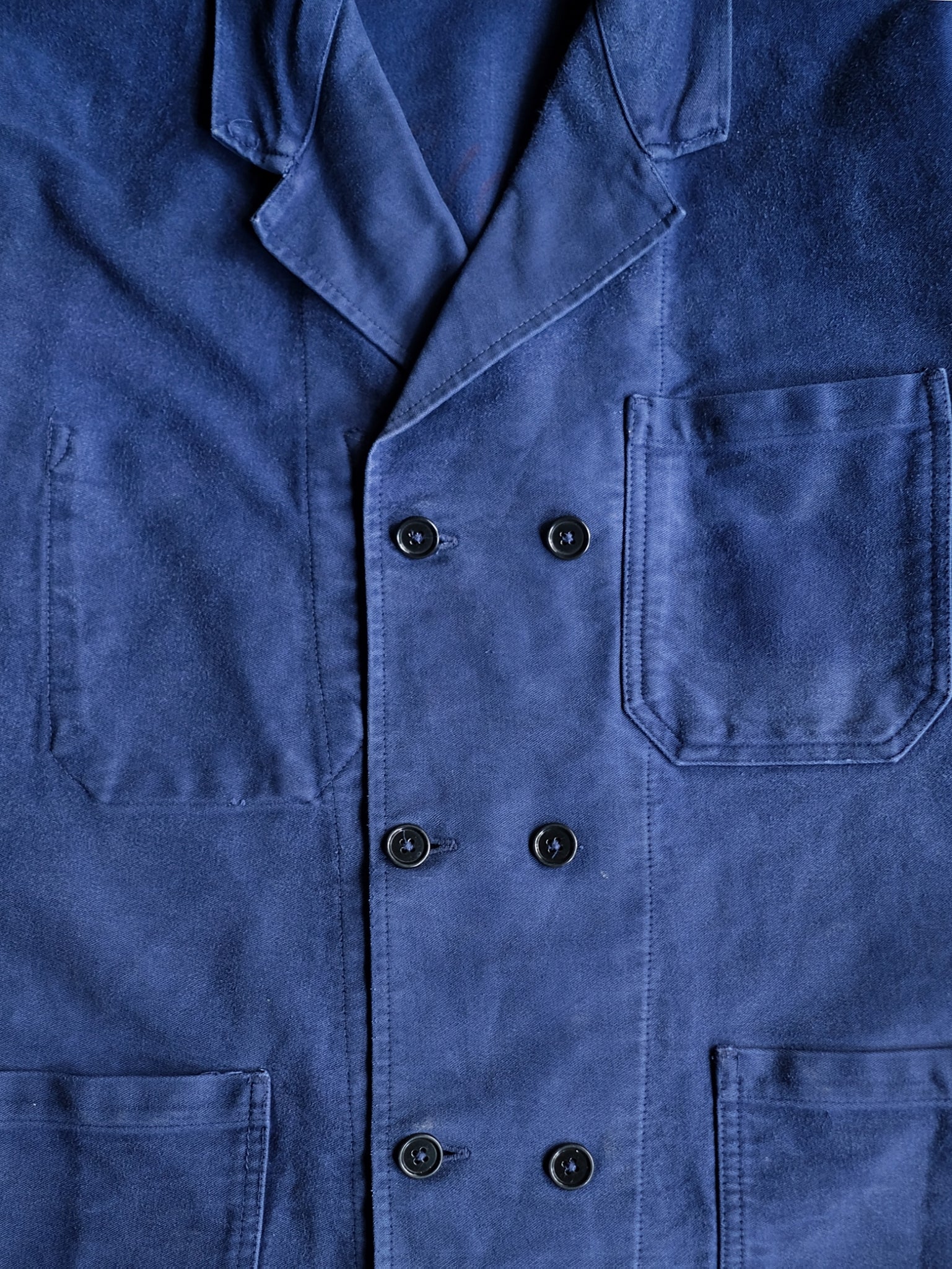 1950's French Moleskin Double Breasted Blazer Collar Work Jacket / 法國雙排扣西領工作外套