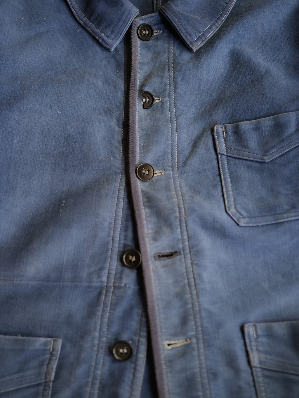 1940's "Le Mont St Michel" French Blue Moleskin Work Jacket / French work jacket 