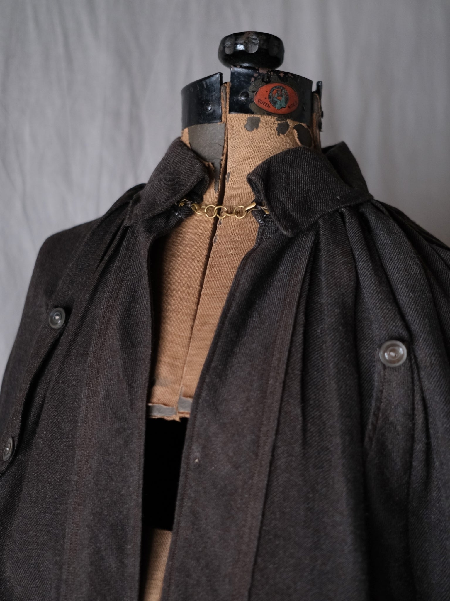 1900-10’s French Wool Twill “Biaude” Brass Chain / 法國 羊毛罩衫