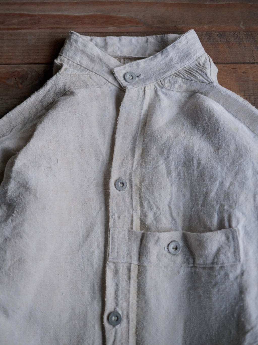 1930’s French Military Bourgeron Linen Button Up Shirt / 法國軍用亞麻鈕扣衫