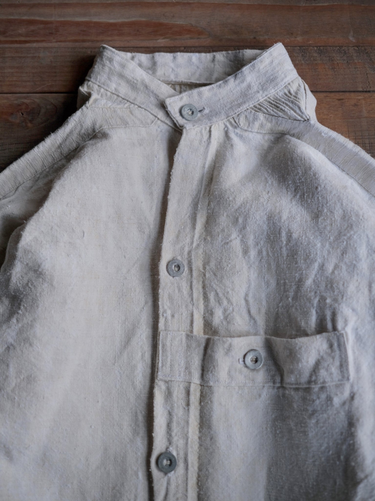 1930’s French Military Bourgeron Linen Button Up Shirt / 法國軍用亞麻鈕扣衫
