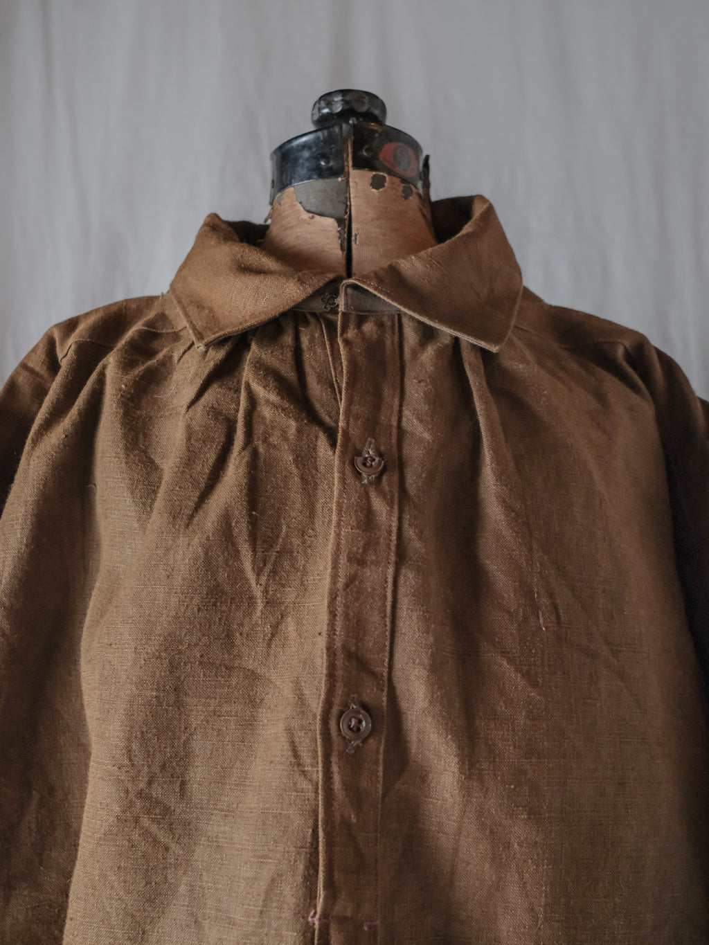 1930-1940's French Farmer Heavy Chanvre Brown "Biaude" ou Smock / French ramie brown smock