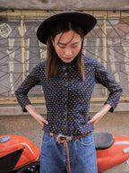 Late 1800’s Early 1900's Victorian Era Indigo Calico Women Blouse / 維多利亞時期藍染印花布仕女襯衫