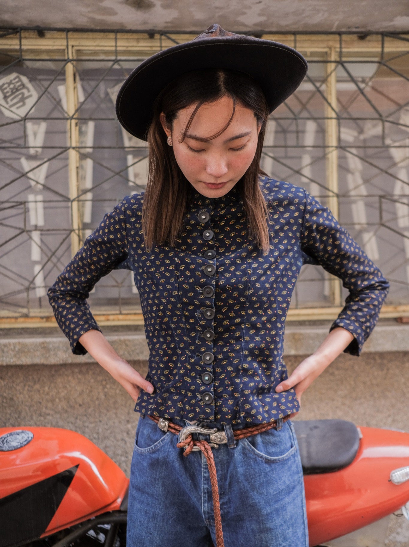 Late 1800’s Early 1900's Victorian Era Indigo Calico Women Blouse / 維多利亞時期藍染印花布仕女襯衫