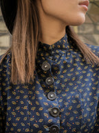 Late 1800’s Early 1900's Victorian Era Indigo Calico Women Blouse / 維多利亞時期藍染印花布仕女襯衫