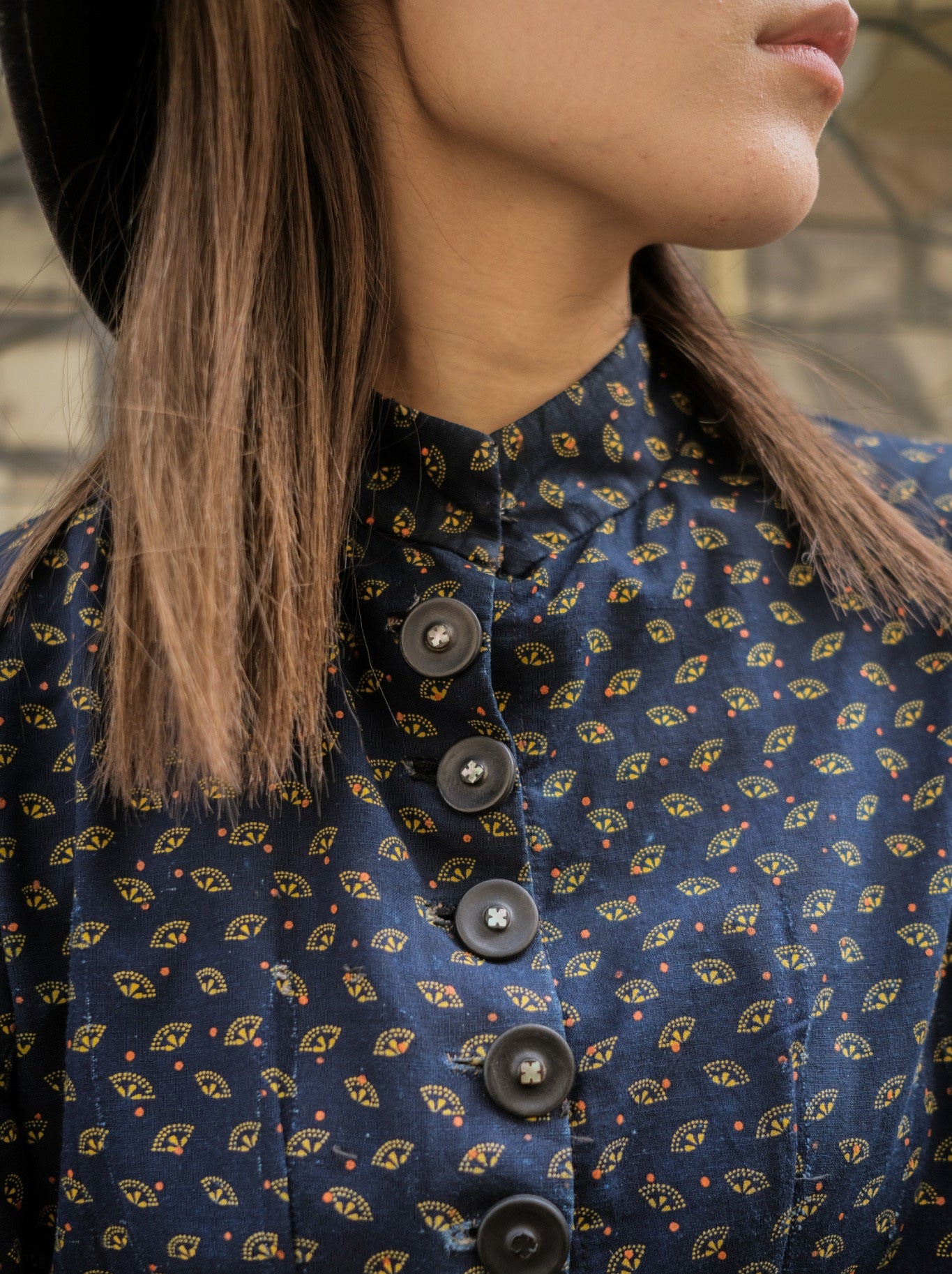 Late 1800’s Early 1900's Victorian Era Indigo Calico Women Blouse / 維多利亞時期藍染印花布仕女襯衫