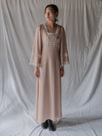 1970’s Knit Fabric Empire Waist Flare Sleeve Dress / 針織高腰喇叭袖長裙