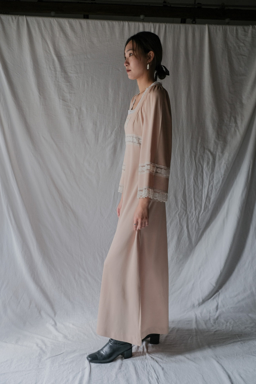 1970’s Knit Fabric Empire Waist Flare Sleeve Dress / 針織高腰喇叭袖長裙