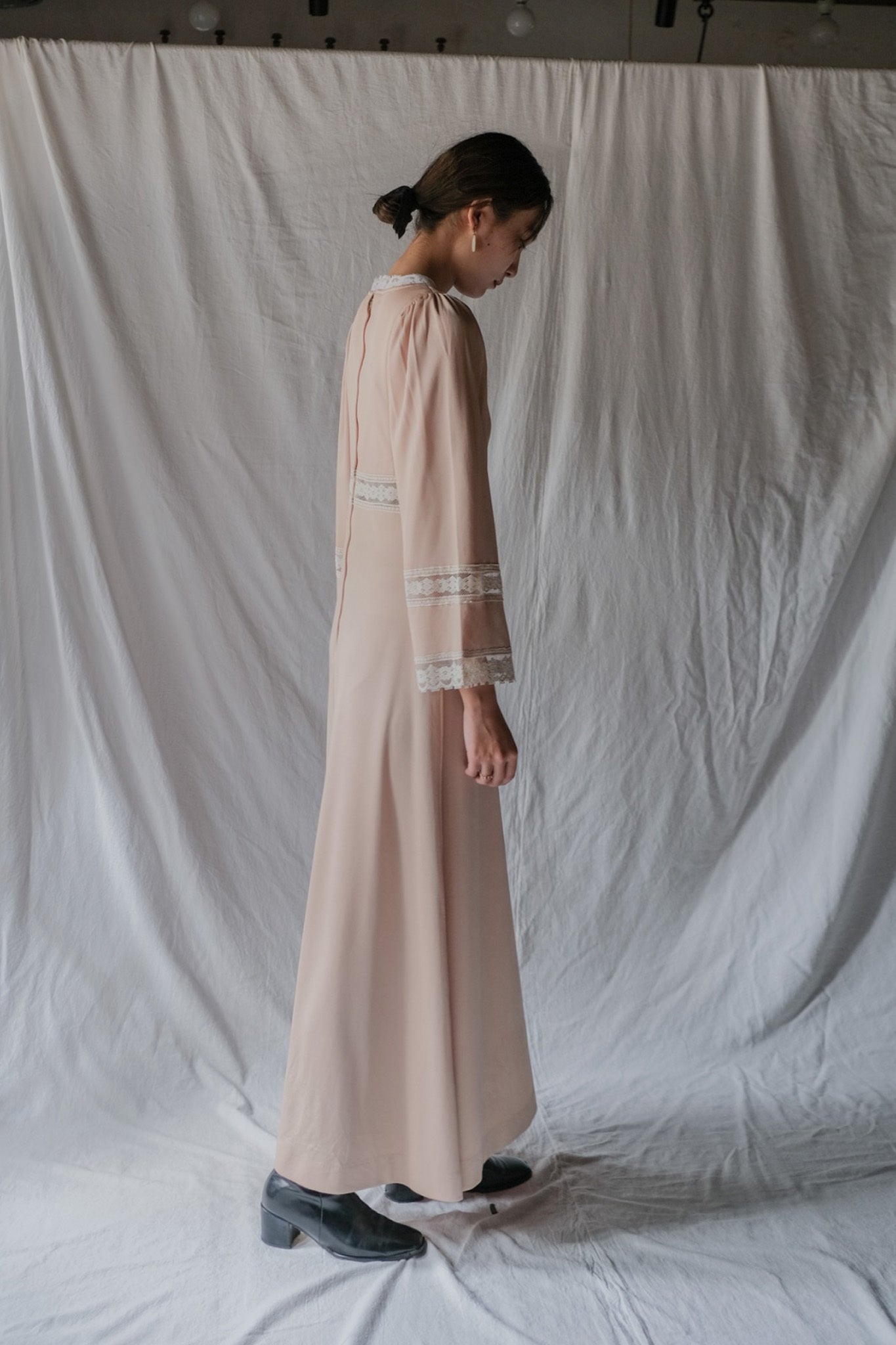 1970’s Knit Fabric Empire Waist Flare Sleeve Dress / 針織高腰喇叭袖長裙